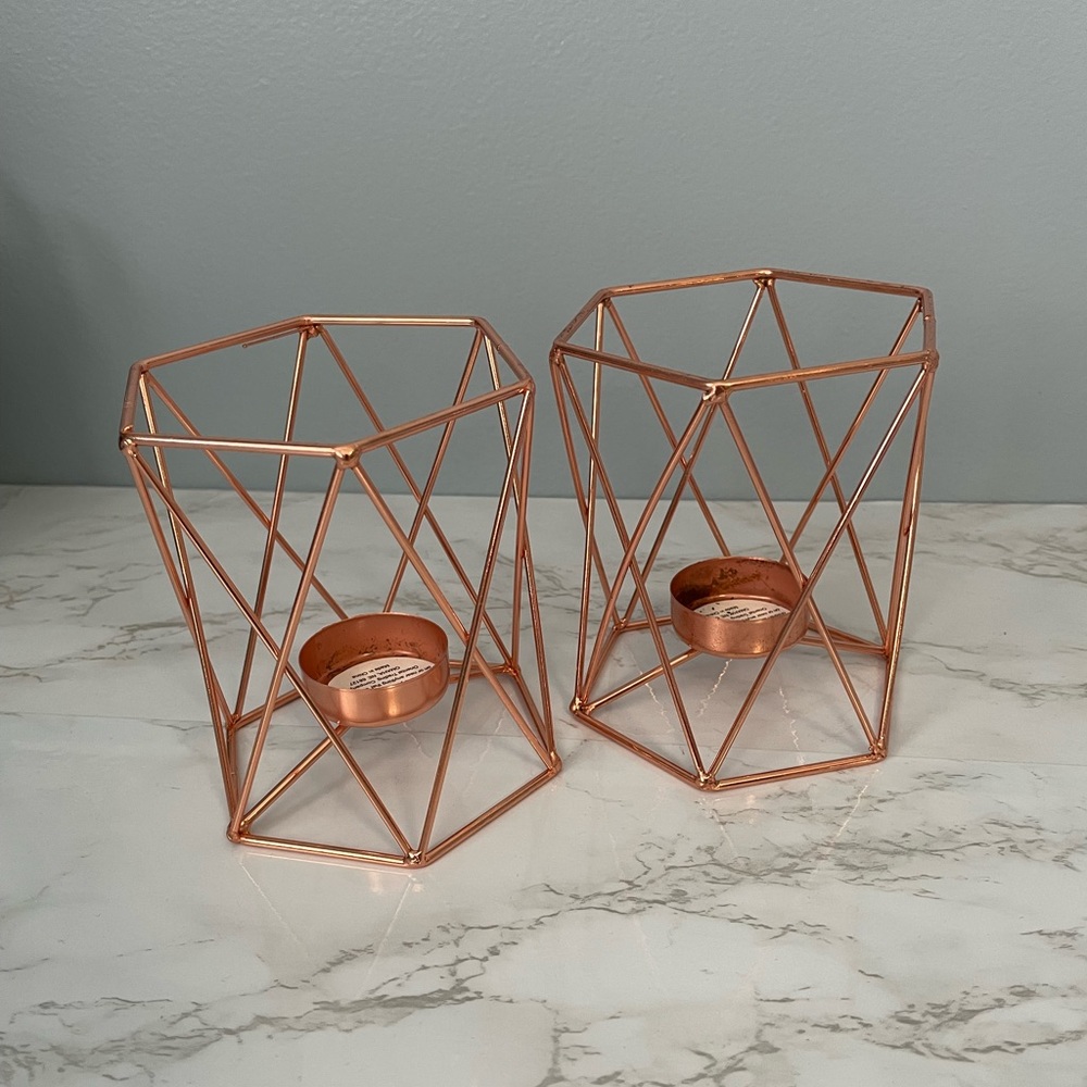 2 Rose Gold Candle Holders